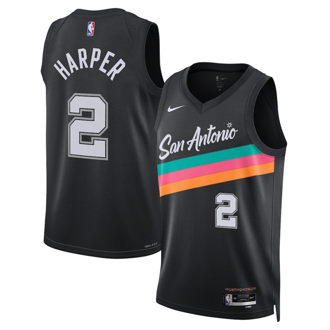 Men's San Antonio Spurs #2 Dylan Harper Black 2025/26 City Edition Stitched Basketball Jersey